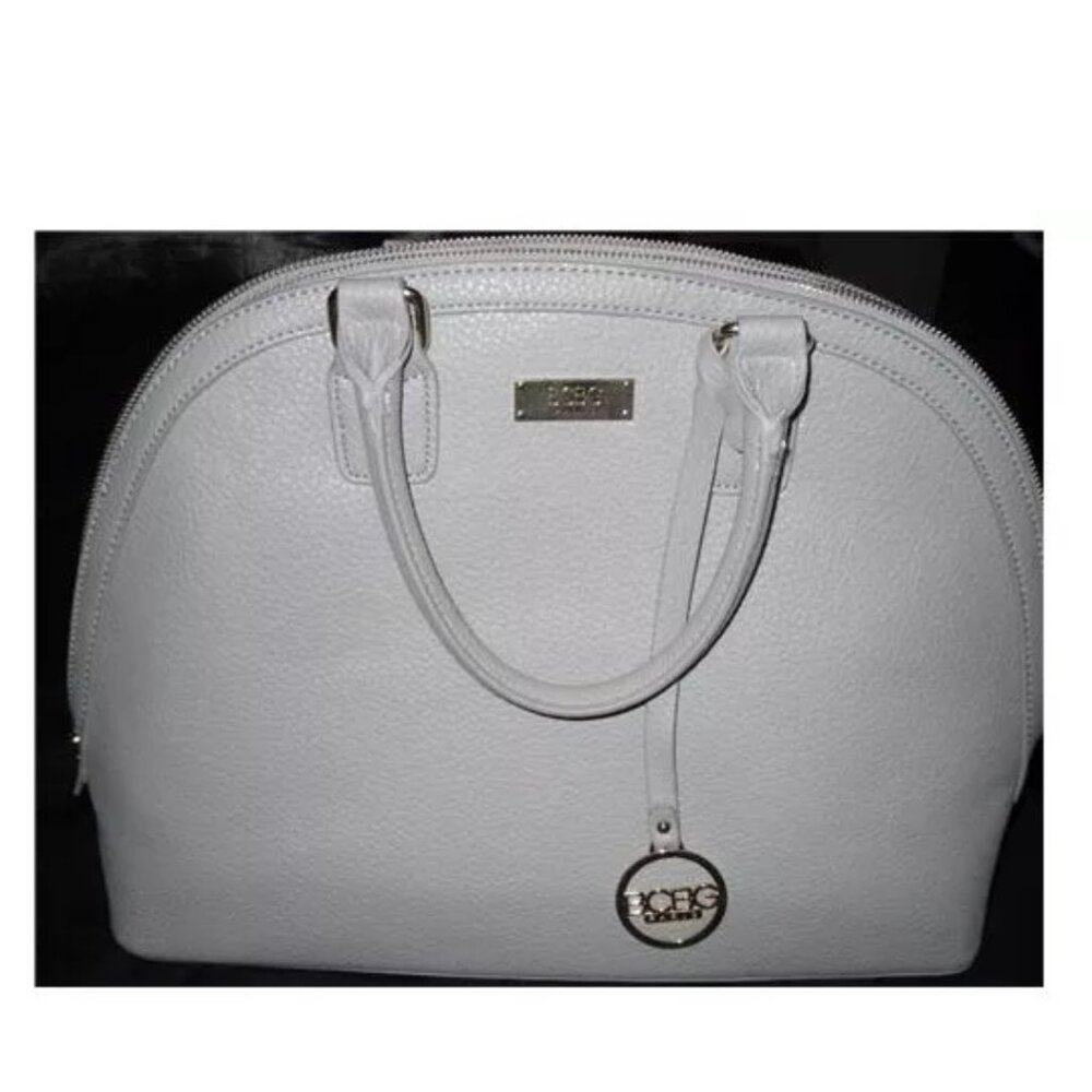 BCBG Gray Hobo Handbag Tote Shopper Purse Bag GOLD Grey Hardware BOHO Dome